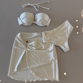 Kit 3 Itens Biquini Cintura Alta Top 2 Em 1 Bojo Estruturado - Off