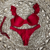 Biquíni De Babado Meia Taça Com Aro Semi Fio - Vermelho