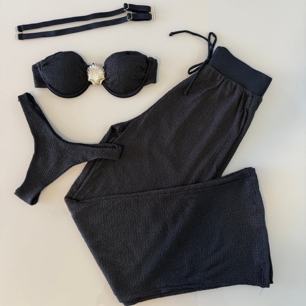 Kit Biquini Com Calça Meia Taça Concha No Top Asa Delta - Preto