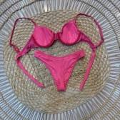 Trio Biquíni Texturizado Com Saia Transpassada - Rosa
