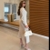 Vestido Midi Com Detalhe Corpete Assimétrico E Fendas - Areia