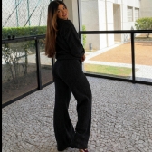 Conjunto Tricot Mousse Blusa Gola Polo Botões e Calça - Preto