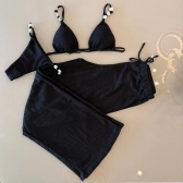 Kit Biquíni Calças + Top Cortininha E Calcinha Empina Bumbum - Preto