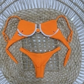 Biquíni Meia Taça Bojo Estruturado E Detalhe Central Dourado - Laranja