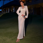 Vestido Saída De Praia Longo De Tricô - Tamanho Único - Bege Claro