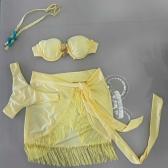 Trijunto Meia Taça Pingente Luxo E Saia De Franja Curta - Amarelo