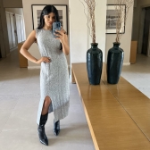Vestido De Tricot Regata Midi - Cinza