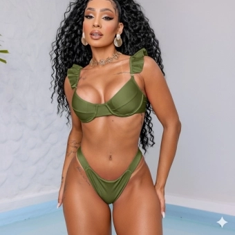 Biquíni De Babado Meia Taça Com Aro Semi Fio