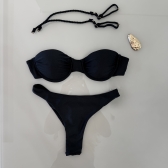 Biquíni  Alças De Tranças E Broche Removível E Fio Duplo - Preto