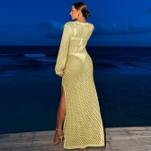 Vestido Saída De Praia Longo De Tricô - Tamanho Único - Amarelo
