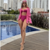 Saída de Praia Feminina Conjunto Camisa e Calça - Rosa