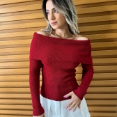 Blusa Tricot Modal Com Decote Ombro A Ombro - vermelho