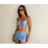 Kit 03 Itens Biquíni Corrente E Lisa Calcinha Com Tiras - Azul-aço