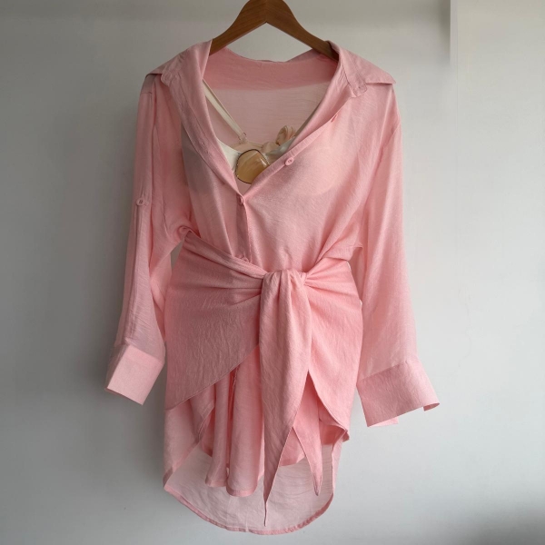 Saída De Praia Feminina Camisa E Saia Envelope - Rosa