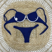 Biquíni Meia Taça Bojo Estruturado E Detalhe Central Dourado - Azul