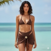 Kit Biq Cortininha E Calcinha Fio + Sainha Ajustável - Marrom