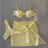 Trijunto Biquíni Asa Delta Detalhes Nas Alças Concha Na Saia - Amarelo
