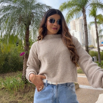 Blusa Cropped Mousse Feminina Elly Modas Manga Longa Inverno