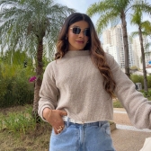 Blusa Cropped Mousse Feminina Elly Modas Manga Longa Inverno - Bege