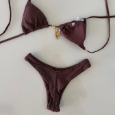 Biquíni Cortininha Pingentes No Top E Asa Delta Texturizado - Marrom