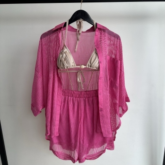 Cj Saída De Praia De Renda Blusa Manga 3/4 e Short