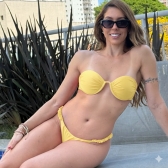 Biquini Aro - Calcinha Fio C/elástico Drapeado Nas Laterais - Amarelo