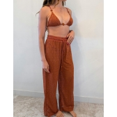 Conjunto Triquíni Cortininha Com Calça Pantalona 3 Peças - Terracota