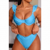 Biquíni Hot Pants De Babado Meia Taça Calcinha Fio Duplo - Azul