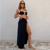 Kit 03 itens Biquíni Com Saída D Praia Longa Estrela Do Mar - Preto