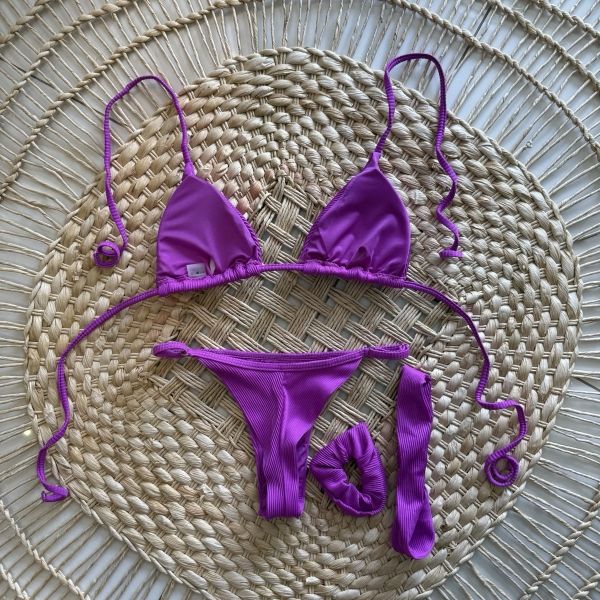 Biquíni Cortininha Com Faixa De Cabelo E Prendedor - Roxo