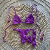 Biquíni Cortininha Com Faixa De Cabelo E Prendedor - Roxo