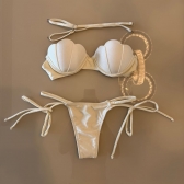 Biquíni Top Concha Calcinha Fio Duplo Com Amarrações - Off White