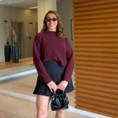 Blusa Cropped Mousse Feminina Elly Modas Manga Longa Inverno - vinho