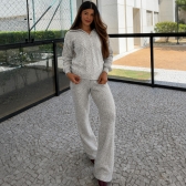 Conjunto Tricot Mousse Blusa Gola Polo Botões e Calça - Mescla