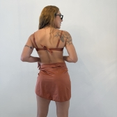 Kit 3 Pçs Biquíni Feminino + Pareô Alças Removíveis Pérolas - Marrom Café