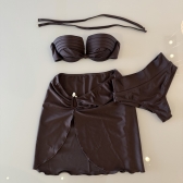 Kit 3 Itens Biquini Cintura Alta Top 2 Em 1 Bojo Estruturado - Marrom