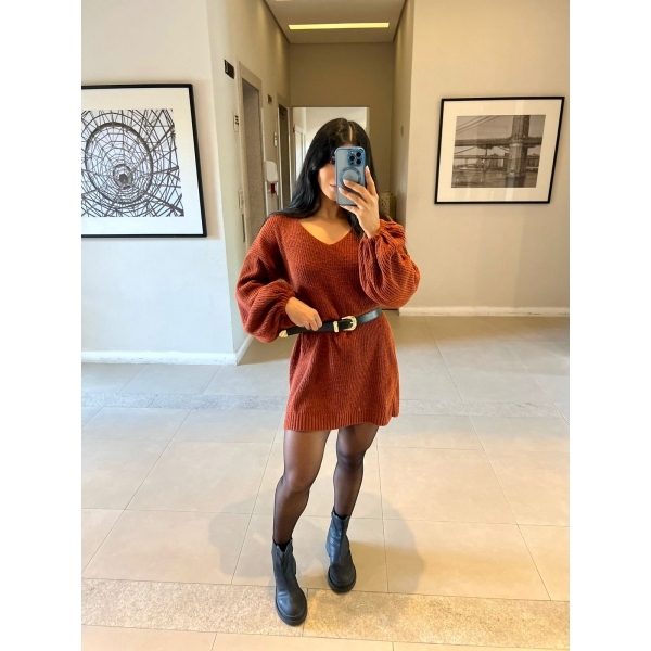 Mini Veste De Tricot Fio Mousse - Terracota