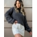 Blusa Cropped Mousse Feminina Elly Modas Manga Longa Inverno - Grafite