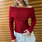 Blusa Tricot Modal Com Decote Ombro A Ombro - vermelho