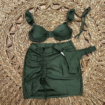 Kit 03 Peças Biquíni De Babado + (Saia Saída de Praia Tam Único)