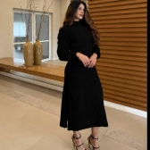 Vestido Midi Com Detalhe Corpete Assimétrico E Fendas - Preto