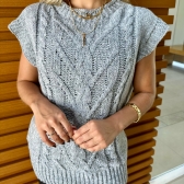 Colete Tricot Mousse Com Detalhes Frontal - Cinza Claro
