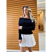 Blusa Tricot Modal Com Decote Ombro A Ombro - Preto