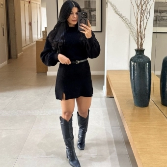 Vestido De Tricot Mousse Curto Com Fenda