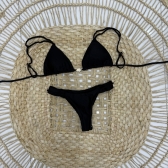 Biquíni Cortininha Com Tranças Nas Alças E Calcinha Semi Fio - Preto