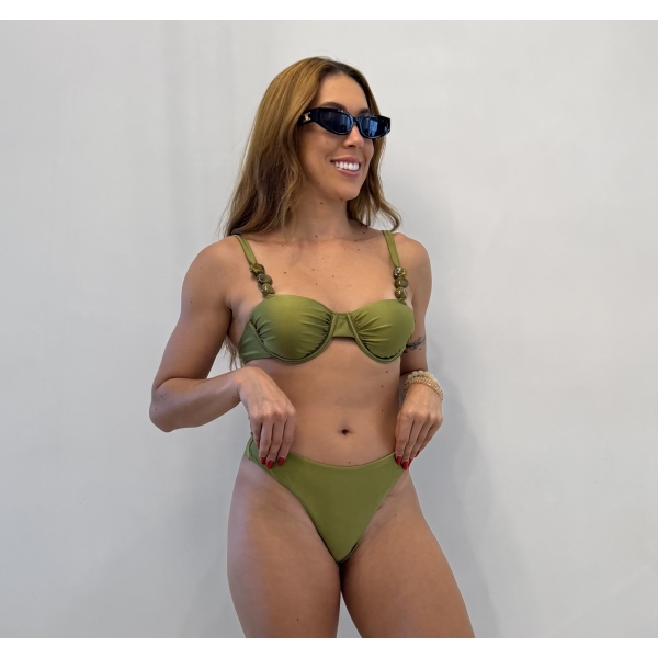 Kit Biquini Com Detalhe e Saia Pareô Transparente Cruzada - Verde