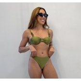 Kit Biquini Com Detalhe e Saia Pareô Transparente Cruzada - Verde