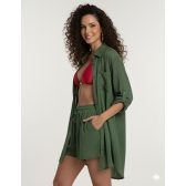 Conjunto Saída De Praia Viscolinho Blusa Manga Longa + Sh - Verde-escuro