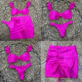 Kit 03 Peças Biquíni De Babado + (Saia Saída de Praia Tam Único) - Pink