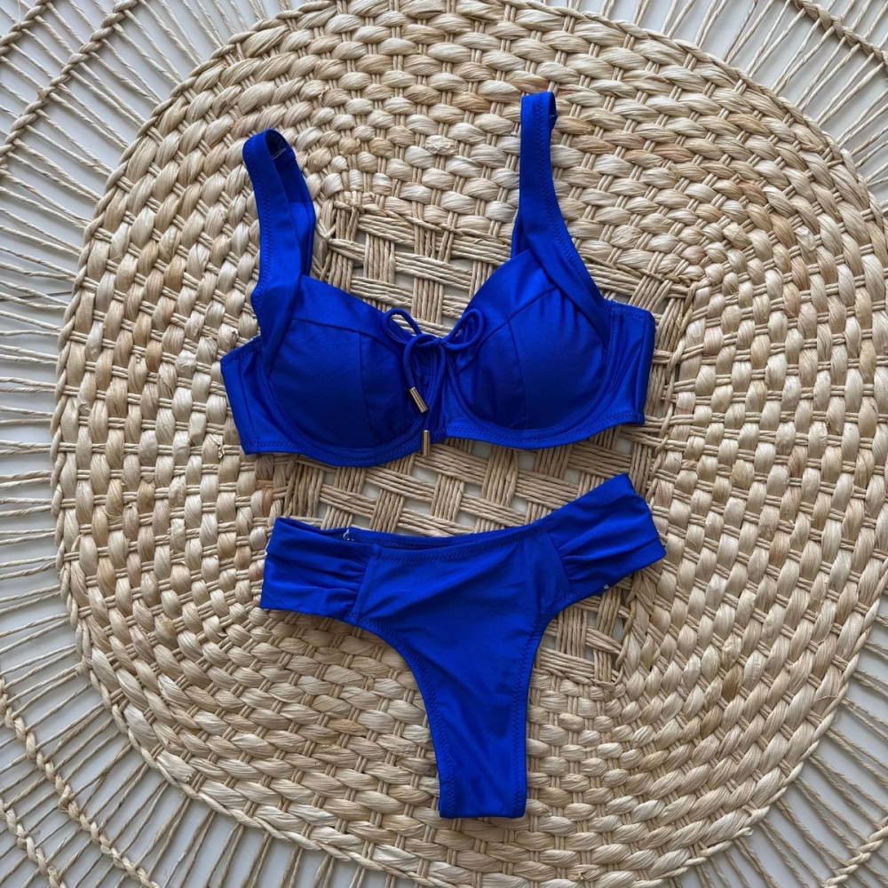 Biquíni Sustentação Meia Taça Com Lacinho No Top - Azul
